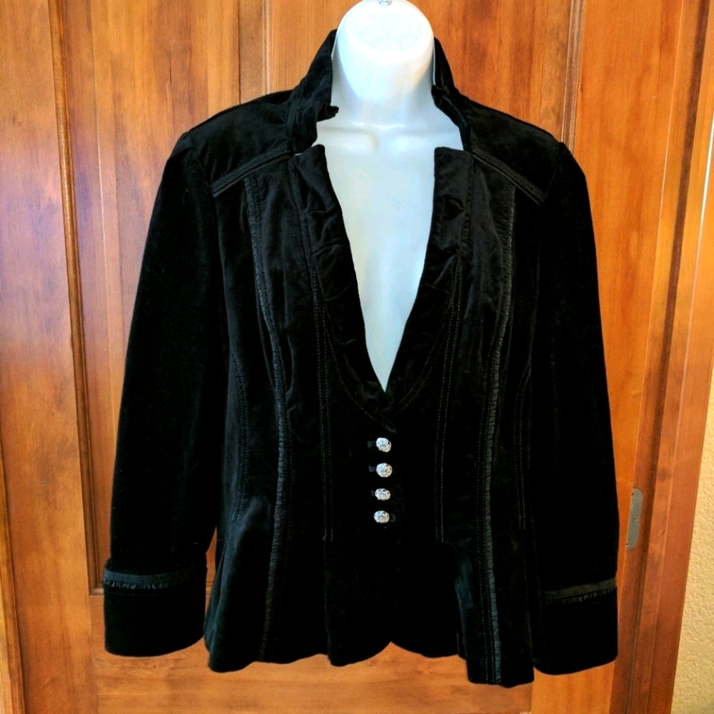 NWOT, WHBM Women's Black Velvet Military Blazer